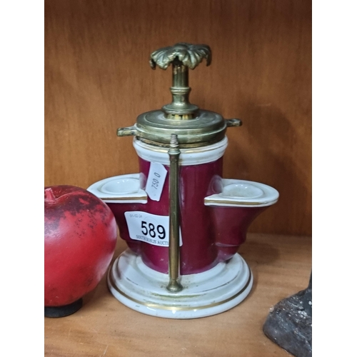 589 - Star Lot : An unusual antique Schlesinger's Patent Hydraulic Pump Ink Stand circa 1850s. Features a ... 