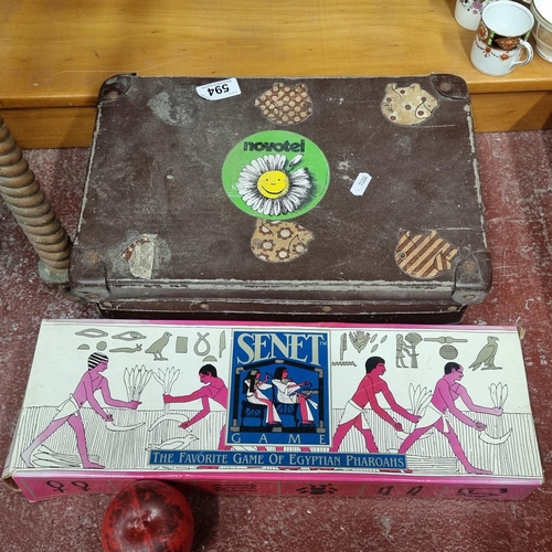 594 - Two items including a super retro children's briefcase. With stickers to front, opening to reveal co... 