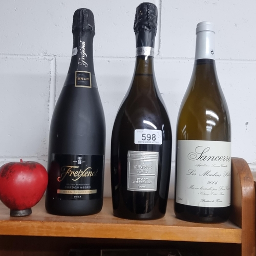 598 - Three sealed 75cl bottles including a Sancerre Les Maulins Bales 2006, a Tempus Two Pinot Chardonnay... 