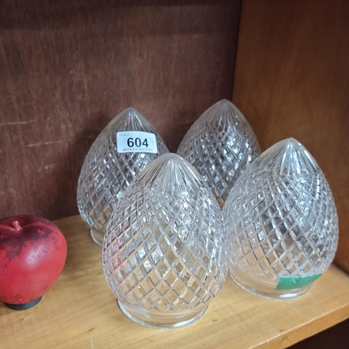 604 - A set of four acorn shaped crystal light shades. From the amazing, Montebello house, in  Kiliney.