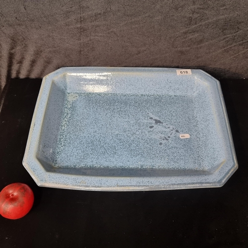 618 - A wonderful large ceramic serving tray boasting an attractive blue oxide finish. In very good condit... 