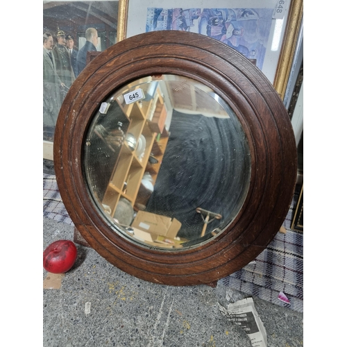 645 - A handsome Edwardian circular framed mirror with beveled glass. From the amazing, Montebello house, ... 