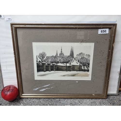 650 - An atmospheric German limited edition (29/100) Lithograph featuring a winter landscape with Cologne ... 