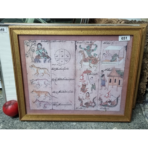 651 - A vintage print of a Thai zodiac painting. Housed in a gilt frame behind glass. Oisin Gallery sticke... 