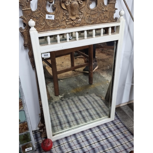 660 - An early 20th century heavy painted oak framed mirror. Provenance: from a large country house estate... 