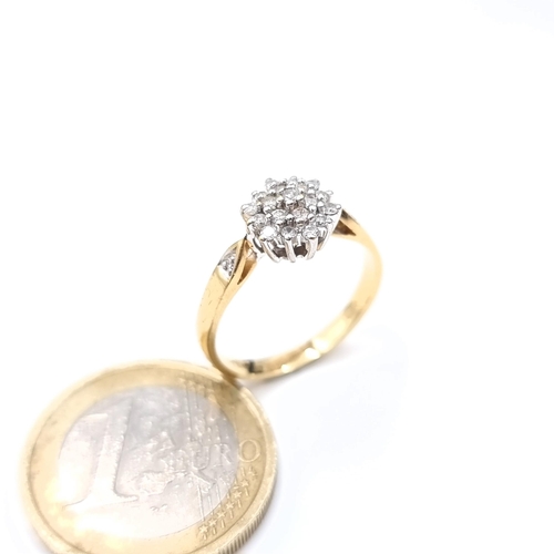 671 - Star Lot : An attractive diamond cluster ring, marked 750, 18ct gold ring size L, weight 3.13 grams.... 