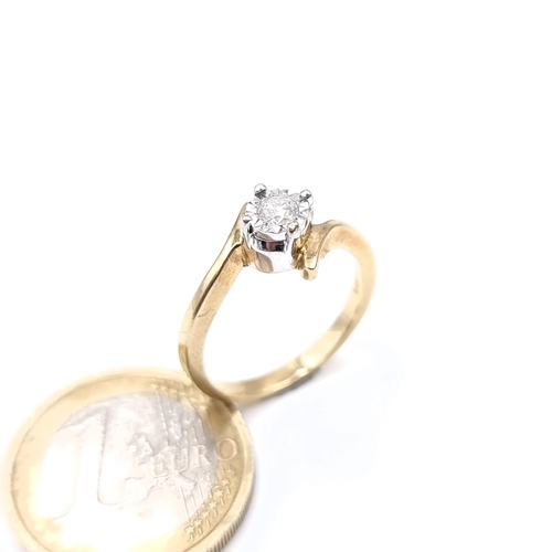 672 - Star Lot : A good quality 9K gold solitaire diamond ring with twist set mount, ring size O, weight  ... 