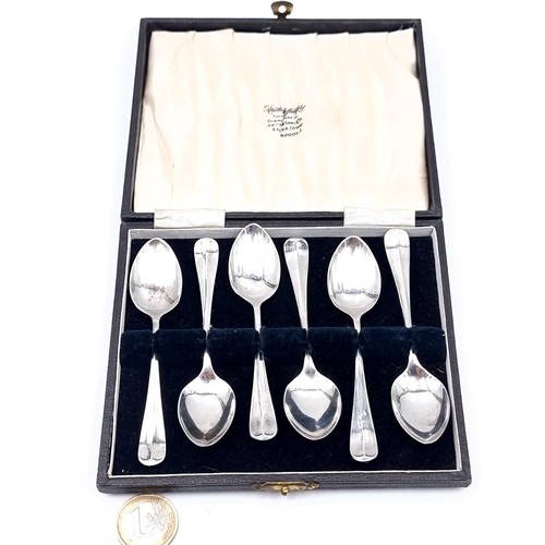 692 - A set of six sterling silver teaspoons hallmarked Edwin Viner Sheffield, total weight 52 grams, pres... 