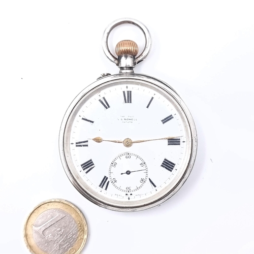 699 - A very handsome sterling silver cased pocket watch marked RS Rowell Oxford, watch has white enamel f... 