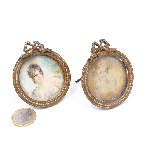 705 - Star Lot : Two beautiful Georgian miniature  portraits of beautiful ladies, frames match so possibly... 