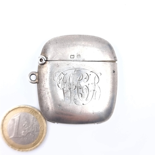 706 - A sterling silver vesta case, hallmarked. Case also features initialed front, 4cm square, weight 18.... 