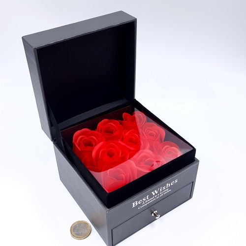 714 - A best wishes Jewellery box set with decorative roses set with drawer, 12cmx10cm. Feb 14th nudge nud... 