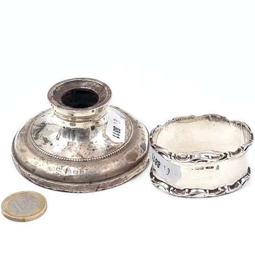 745 - A collection of silver items consisting of a sterling silver napkin ring, hallmarked Sheffield, weig... 