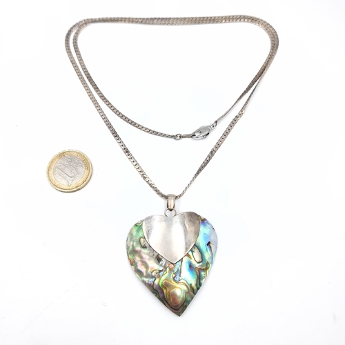 754 - A very pretty sterling silver heart shaped pendant with abalone shell detail together with chain, le... 