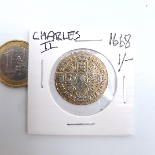 756 - Star Lot : A Sterling Silver fine Charles the II shilling coin, C.1668 With super detail and colouri... 