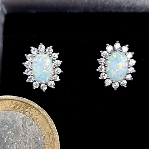 777 - A pair of opal stone gem set stud earrings , mounted in sterling silver, old new stock.