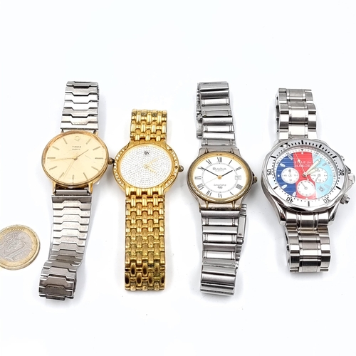 786 - A collection of four wristwatches, all with metal bracelets.