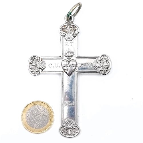 798 - A large vintage Nuns pendant cross set with pendant ring, 8cmx6cm, weight 41 grams.