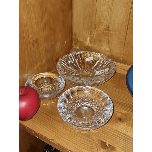 832 - A stunning trio of Waterford Crystal ashtrays including a fabulous example featuring a etched Irish ... 