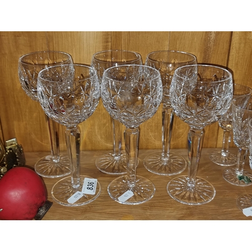 836 - Star Lot : A striking set of six tall Waterford Crystal balloon wine glasses in the Lismore pattern.... 