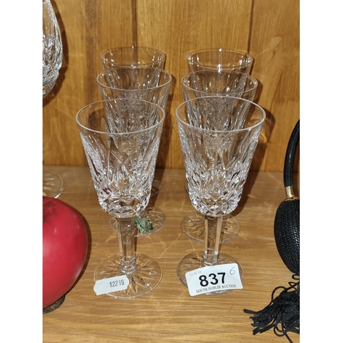 837 - Star Lot : A superb set of six stemmed Waterford Crystal drinking glasses in the Lismore pattern. Al... 