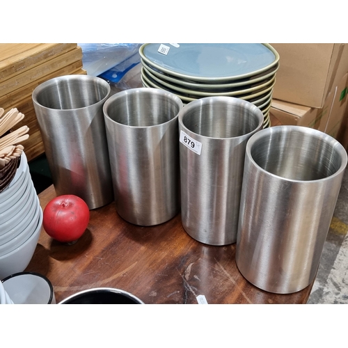 879 - Four commercial quality stainless steel kitchen utensil holders / wine chillers from Olympia.