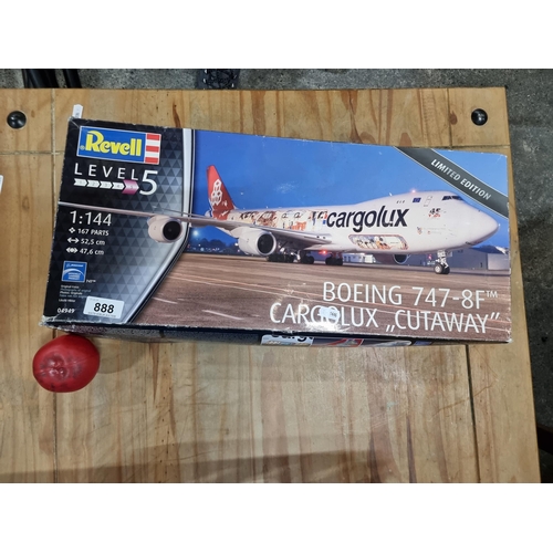 888 - A large  Revell Level 5 Boeing 747-8F Cargolux Cutaway airplane model. In original box, looks to be ... 