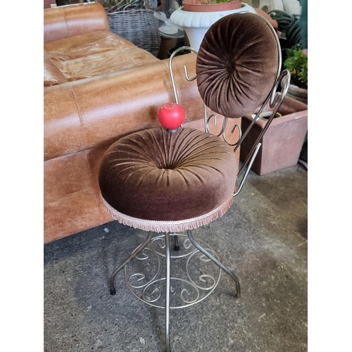 929 - A super sweet vintage vanity chair upholstered in a soft brown velvet fabric with button detailing. ... 