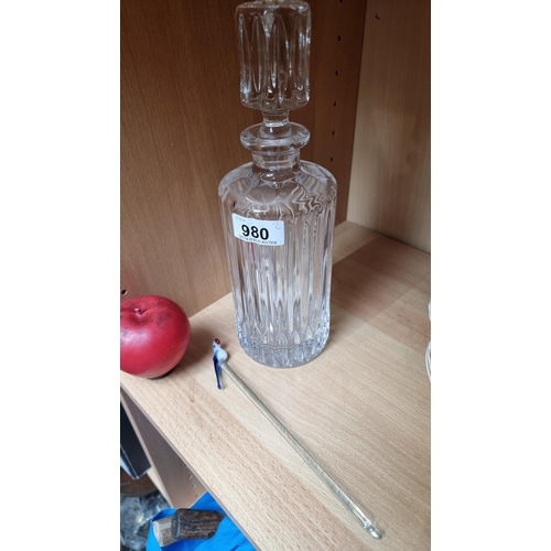 980 - Two items including a stunning cut glass decanter with original stopper as well as an adorable glass... 