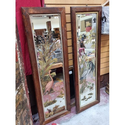 402 - Star Lot : A very handsome pair of large antique hand painted wall mirrors, both holding thick bevel... 