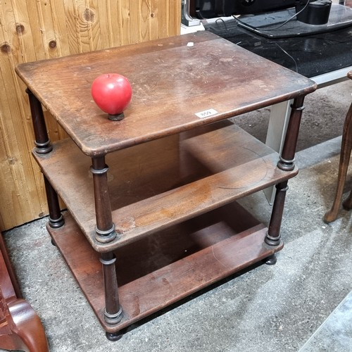 859 - A lovey 19th century  wooden shelving unit with three tiers, boasting nicely turned features through... 