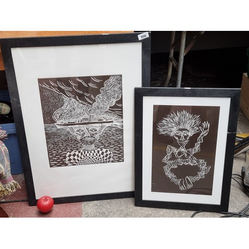 996 - Two eyecatching original limited edition lino prints dating to 2011, one titled 