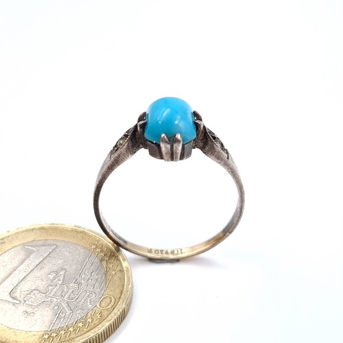 14 - A vintage sterling silver/9K gold turquoise ring, size Q, weight 2 grams.