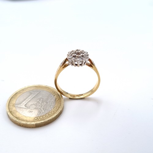 671 - Star Lot : An attractive diamond cluster ring, marked 750, 18ct gold ring size L, weight 3.13 grams.... 