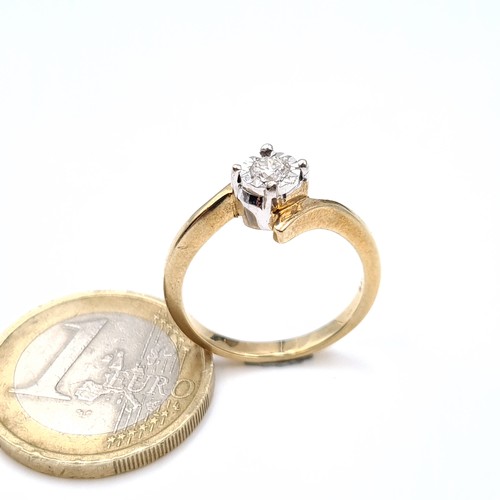 672 - Star Lot : A good quality 9K gold solitaire diamond ring with twist set mount, ring size O, weight  ... 