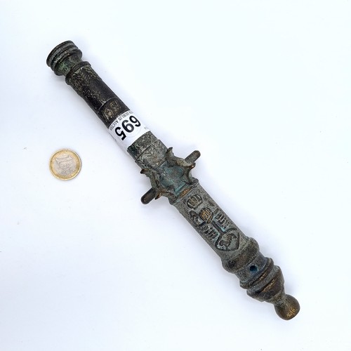 695 - A finely detailed antique miniature canon barrel, weight 780 grams, very unusual piece. There is a 1... 