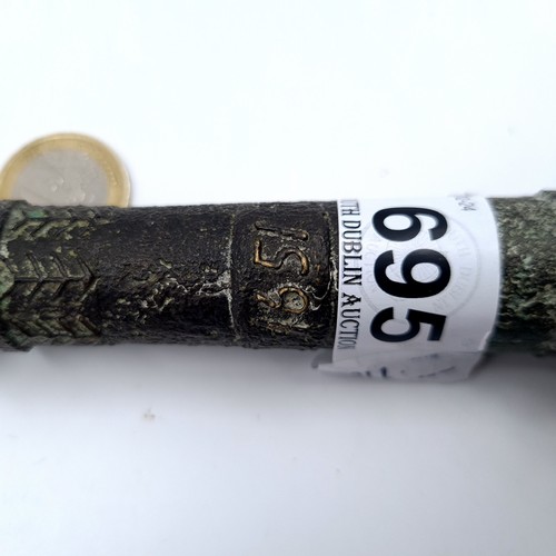 695 - A finely detailed antique miniature canon barrel, weight 780 grams, very unusual piece. There is a 1... 