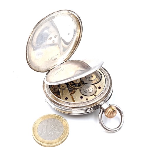 699 - A very handsome sterling silver cased pocket watch marked RS Rowell Oxford, watch has white enamel f... 