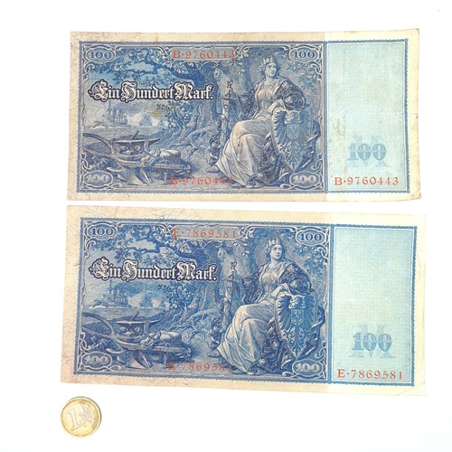 702 - Two very clean German Reichs Banknote, denomination 100 marks, marked Berlin 21st of April 1910. Not... 