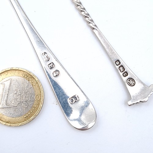 713 - Two sterling silver teaspoons, one with feathered bowl and barley twist handle, weight 11 grams, hal... 