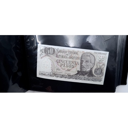 728 - A world banknote album of over 80 banknotes set in a leatherbound volume, notes from extra fine to u... 