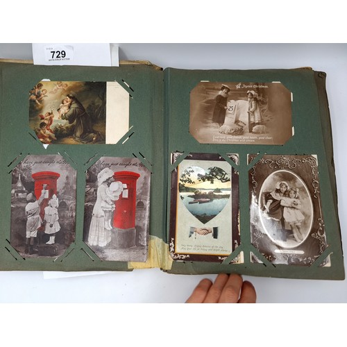 729 - A veery good quality postcard album, mostly coloured examples some with written correspondents, most... 