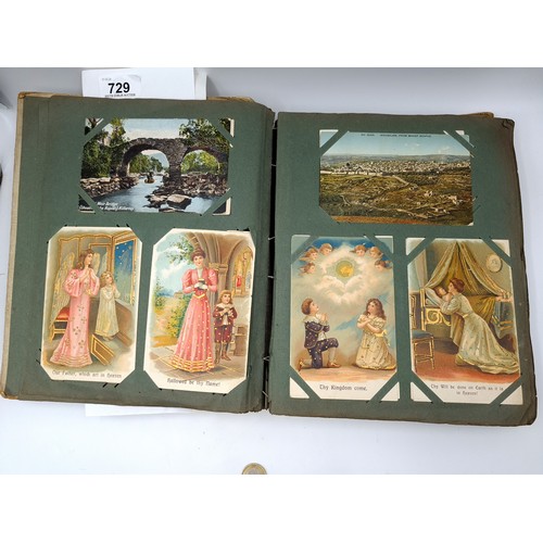 729 - A veery good quality postcard album, mostly coloured examples some with written correspondents, most... 