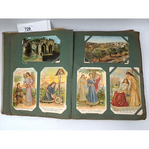 729 - A veery good quality postcard album, mostly coloured examples some with written correspondents, most... 