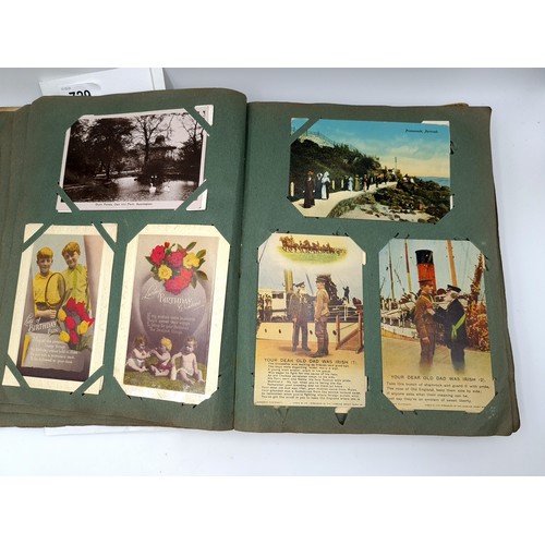 729 - A veery good quality postcard album, mostly coloured examples some with written correspondents, most... 