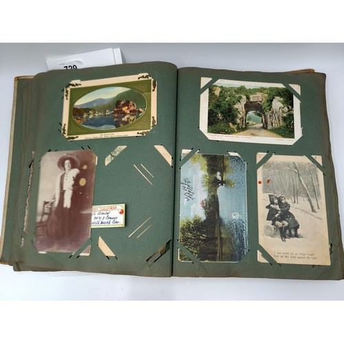 729 - A veery good quality postcard album, mostly coloured examples some with written correspondents, most... 