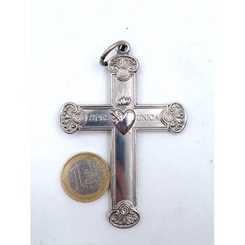 798 - A large vintage Nuns pendant cross set with pendant ring, 8cmx6cm, weight 41 grams.