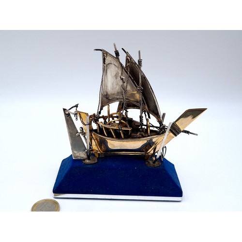 805 - Star Lot : An amazing sterling silver model of a schooner type vessel, 13cmx11cm, total weight 80 gr... 