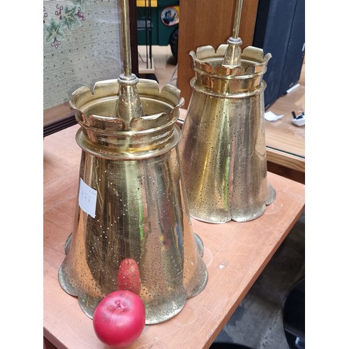 477 - Star Lot A pair of very impressive vintage ceiling brass lamps with very long stems and pierced shad... 