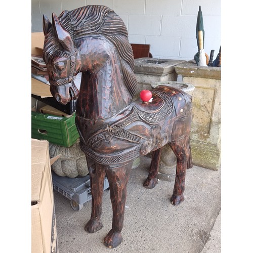 644 - Star Lot: A truly spectacular, very large wooden horse sculpture with lovely hand carved detail to f... 